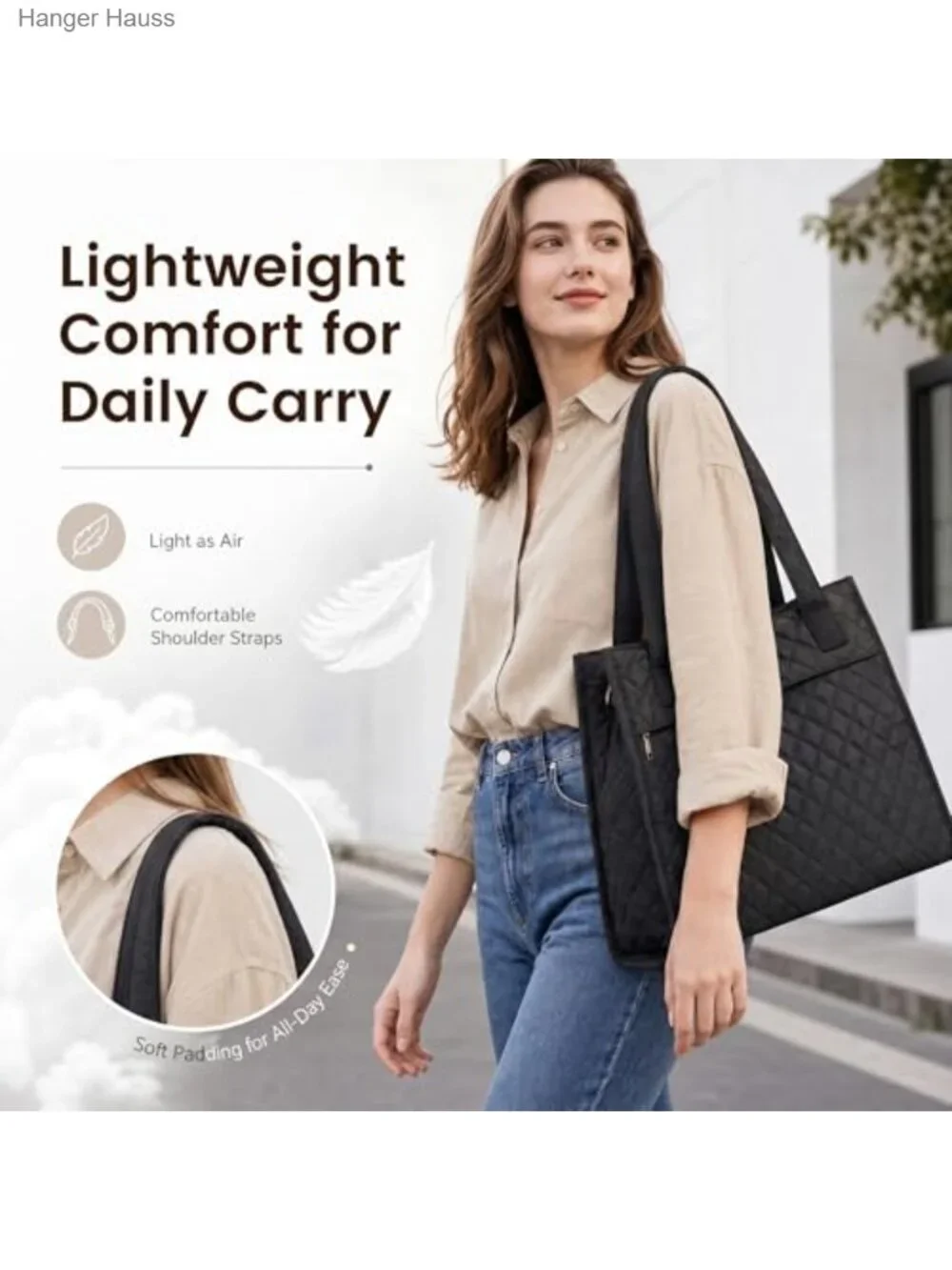 Quilted Puffer Tote Bag with Compartments, Spacious Work Shoulder Bag for Travel